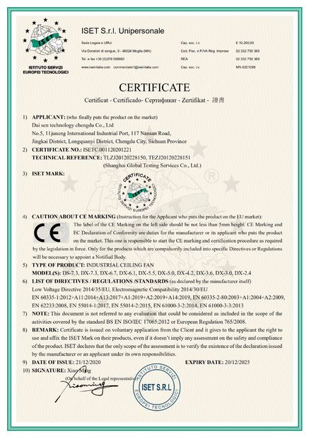 China Daisen Technology Chengdu Co., Ltd. certification